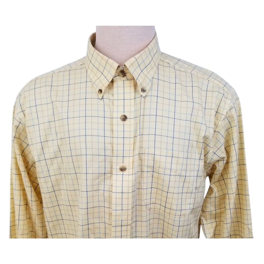 L.L. Bean Men's Button Front Yellow Plaid Shirt Size L 122120-0162